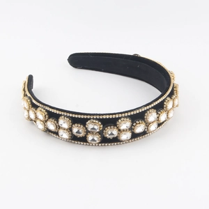 Luxury black velvet baroque headband with sparkling crystals and gold beaded trim