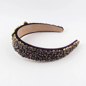 Vintage baroque purple velvet headband with waterdrop rhinestones and gold metal claw settings