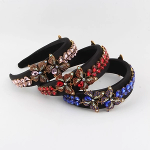 Baroque Padded Sponge Headband For Women Vintage Rhinestone Butterfly Hair Band Fashion Luxurious Party Hair Accessories