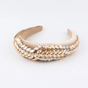 Baroque wide velvet headband with champagne rhinestones and sparkling leaf pattern