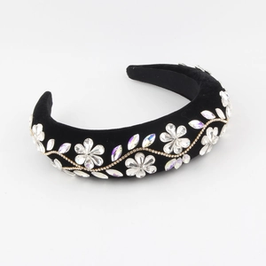 Sparkling crystal flower padded sponge headband with black velvet for women's party style