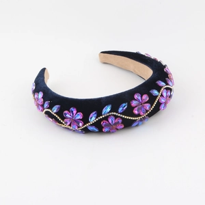 Luxurious velvet padded headband with sparkling crystal floral embroidery for women