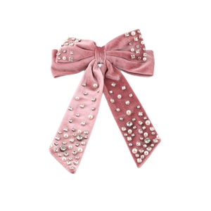 Eleganter rosa Samt-Haarclip mit weißen Perlen und funkelnden Strasssteinen