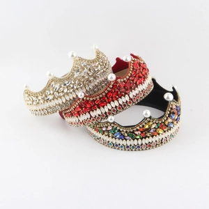 Luxus Kronen Haarband Strass Kunstperle Kristall Haarreif Breit Gepolstert Barock Tiara Für Geburtstagsfeier Damen Mädchen
