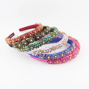 Baroque Flower Rhinestone Headband For Women Vintage Luxurious Satin Crystal Hair Band Handmade Wedding Party Hair Accessories