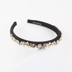Serre-tête luxe en satin noir avec strass et gravures dorées Love is forever élégantes
