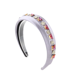 Elegant wide lilac satin headband with crystal butterfly and flower embellishments