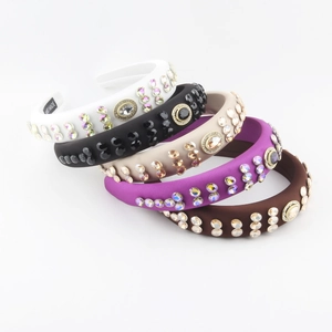 Serre-tête Rembourré en Strass de Luxe Fait à la Main pour Femme Bandeau à Cheveux en Tissu Satiné Élégant à Large Bord Accessoires de Cheveux Décoratifs