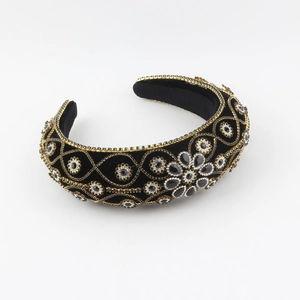 Retro Baroque velvet headband featuring gold wire inlay and sparkling crystal rhinestones