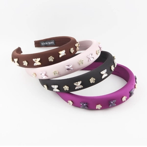 Luxury Satin Padded Sponge Headband Rhinestone Butterfly Flower Hair Band Vintage Wide Hair Accessories For Women Party