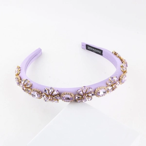 Baroque purple crystal flower headband with satin finish and handmade label