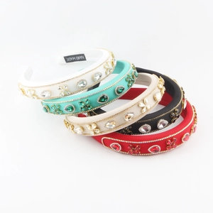 Luxury Padded Rhinestone Headband Handmade Vintage Flower Crystal Hair Hoop Satin Fabric For Women Wedding Party Jewelry