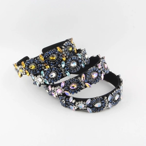 Baroque Rhinestone Wide Headband Luxury Crystal Flower Hair Band Vintage Embellished Hair Accessory For Women Party Banquet