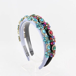 Baroque floral headband with luxury crystals and handmade rhinestones in black and purple
