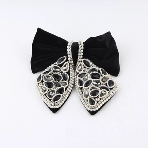 Elegant black velvet bow earrings with vintage water drop pendant and crystals