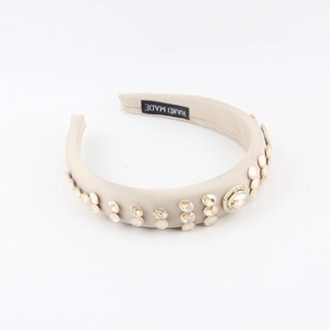 Serre-tête large élégant en satin champagne avec strass brillants et étiquette main