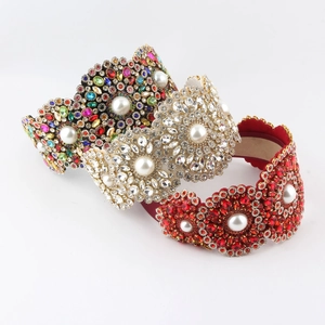 Barock Strass Haarband Samt Breit Kopfband Kunstperle Schwere Handarbeit Retro Haarschmuck Für Hochzeit Party Damen
