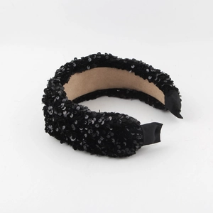 Eleganter breiter schwarzer Haarreif mit Pailletten für Damen in glänzendem Design