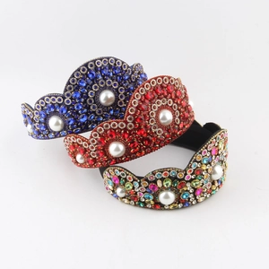 Luxurious Rhinestone Artificial Pearl Headband Palace Style Vintage Full Diamond Hairband For Women Party Wedding Hair Accessories