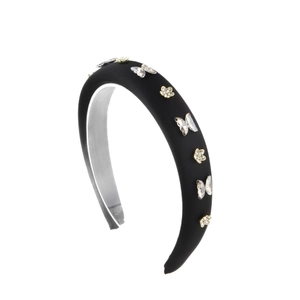 Sparkling crystal butterfly sponge headband in elegant black for a vintage hairstyle look