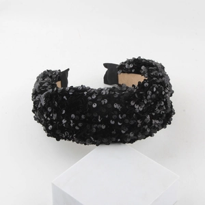 Mode Schwarz Pailletten Geflochten Geknotet Haarreif Für Damen Breiter Gepolsterter Haarband Elegant Party Haarschmuck