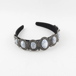 Chic Bohemian headband with vintage silver metal base and white marble stones