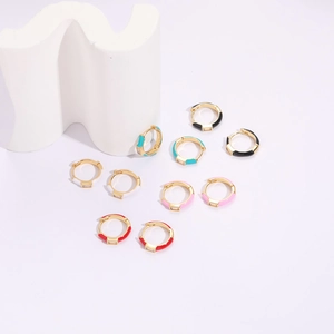 Simple 14k Gold Plated Copper Geometric Enamel Hoop Earrings For Women Inlaid Zirconia Elegant Colorful Jewelry Earrings