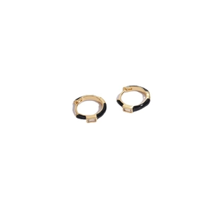 Minimalist 14K gold plated geometric hoop earrings with black enamel and zircon stones