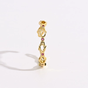 14k gold plated geometric open ring with evil eye enamel and pink zircon stones