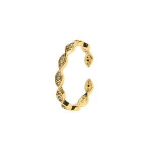 Gold-plated Evil Eye open ring with turquoise beads and micro-set cubic zirconia accents
