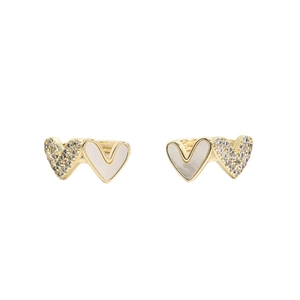 Orecchini a cuore placcati oro 14k con zircone lucido e inserto in madreperla