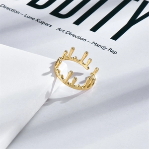 14K Vergoldeter Kupfer Geschmolzene Lava Tropfen Krone Offener Ring Für Damen Verstellbar Flüssigmetall-Stil Mode Schmuck Ring Geschenk