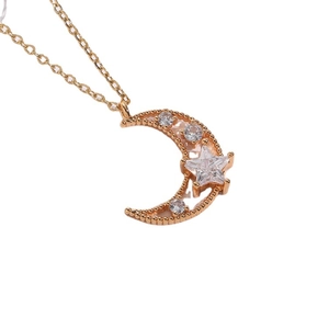 14K gold plated celestial choker necklace featuring a zircon star and crescent moon pendant