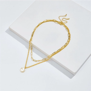Double Layer Star Moon Pendant Necklace For Women 14K Gold Plated Brass Paperclip Twist Chain Zirconia Choker Jewelry Gift