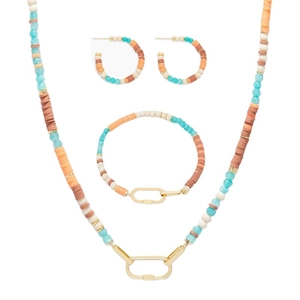 Parure bohème avec perles heishi colorées, collier, bracelet et boucles d'oreilles