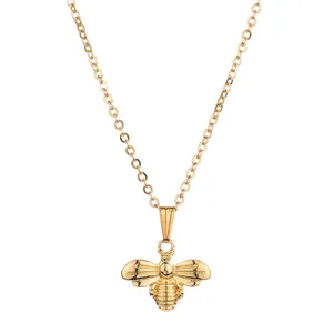 Collier minimaliste avec pendentif abeille plaqué or et chaîne en O pour femme