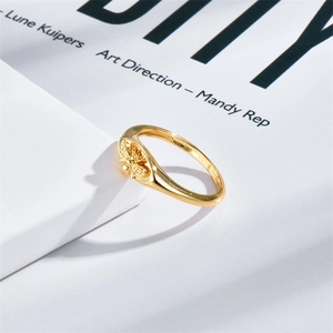 Anillo de Sello de Latón Vintage Bañado en Oro de 14K para Mujer Exquisito Relieve de Insecto Mariposa Animal Joyería de Moda