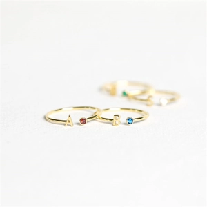 Personalized Initial Letter Open Ring Gold Plated Copper Colorful Zircon Adjustable Band Jewelry For Women Birthday Gift