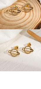 Detail of 14K gold plated paperclip earring with micro-paved cubic zirconia stones