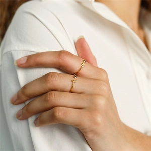 Adjustable gold letter rings with colorful zircon accents B and N for women