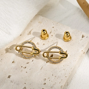 14K gold plated paperclip circle earrings with micro-pave cubic zirconia stones