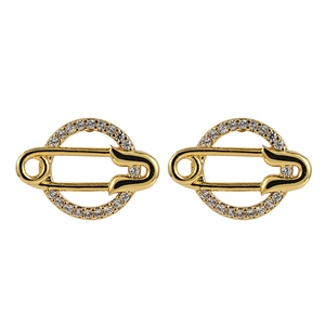 Geometric paperclip stud earrings in 14K gold plating with micro-set zircon accents