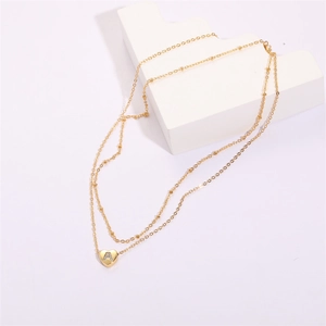 Double Layered Heart Initial A Zirconia Pendant Necklace For Women 18K Gold Plated Copper Initial Clavicle Chain Jewelry