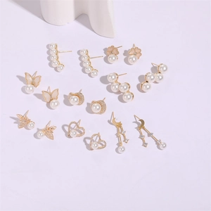 14K Gold Plated Zirconia Artificial Pearl Earrings Butterfly Heart Star Moon Tassel Jewelry With Silver Earring Post For Women Wedding