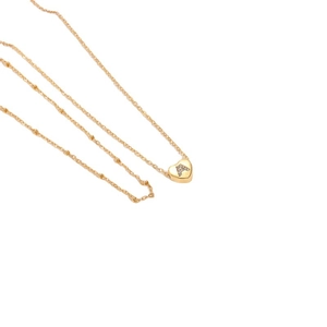 Double-layered 18K gold plated heart necklace with zircon initial A and bead chain