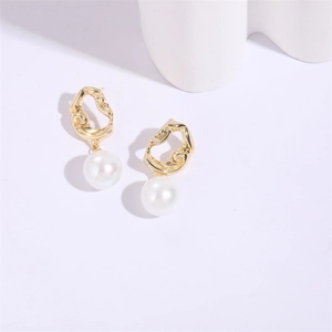 French Elegant Artificial Pearl Stud Earrings With 925 Sterling Silver Post 14K Gold Plated Copper Zircon Geometric Earrings For Women Daily Party Jewelry