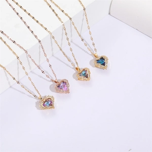 Collana Con Ciondolo a Cuore Traforato Cuore Dell Oceano Rame Zirconia Placcato Oro 14K Gioielli Eleganti Romantici Per Donna Regalo Di San Valentino