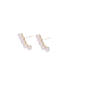 Elegant 14K gold plated climber earrings featuring five white pearls in a minimalist design