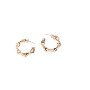 Modern C-shaped twisted gold hoop earrings with irregular wave texture for women