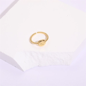 Minimalist gold 14K open ring for women with LOVE YOU engraving and beaded band texture